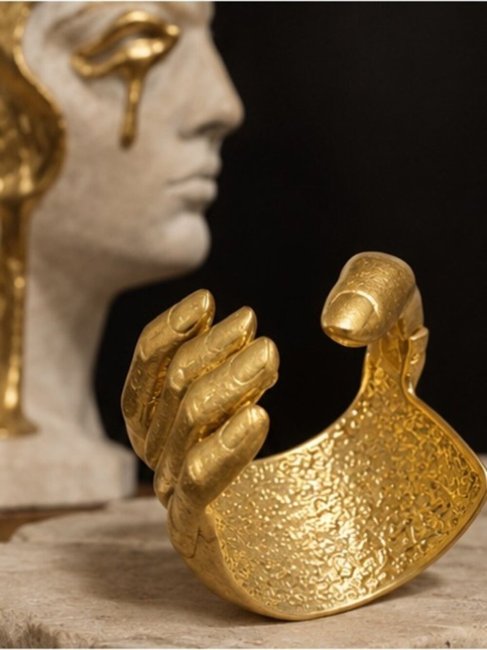 Haute Gold Couture Surrealism Hand Cuff Bracelet - Picture 3 of 5
